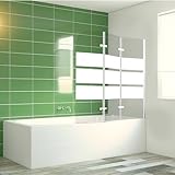 Daromigo Duschwand für Badewanne, 120x140cm 3-Teilig Faltbar Duschwand Badewanne,mit 6mm ESG Sicherheitsglas,Badewannen Duschwand Weiße Streifen,Glas Badewannenwand mit Badewannenaufsatz