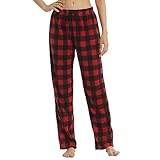 LNFINTDO 1-2er Pack Damen Pyjamahose Loungehose Schlafanzughose Soft Lang Fleece Karierte Pyjamahose Freizeithose Weihnachts Pyjama mit Kordelzug