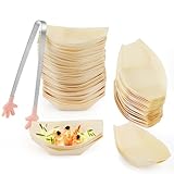 PENCHUAN 100 Stück Holzschale Schiffchen,Einweggeschirr Bambus,Fingerfood Schalen,Snackschale Bambusschale Biologisch Abbaubar Essbare Schalen Für Fingerfood Currywurst Pommes Vorspeise 8.5 x 6 CM