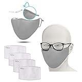 FLOWZOOM 2 Stk. Stoff-Maske mit Nasenbügel & 4 Stk. Filter | Mund und Nasenschutz aus Stoff waschbar | Ohrschlaufen verstellbar | Innen Baumwolle, außen Polyester - grau