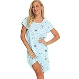 Misscoo Damen Nachthemd Kurzarm, Nachtkleid Baumwolle Schlafshirt Nachtwäsche Lounge Loose Rundhals Pyjama Für Strandkleid Sommer S-XL