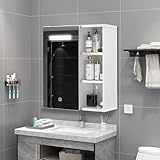 TUKAILAI Spiegelschrank Bad mit Beleuchtung, Badschrank mit Spiegel mit 3 Offenes Ablagen, Badezimmerschrank mit Verstellbarer Ablagen für Badezimmer 45 x 17 x 52 cm