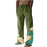 Herren Leinenhose Lang Leicht Sommerhose Einfarbiges Loose Fit Bequeme Freizeithose mit Kordelzug für Urlaub Strand Alltag Sommerhose Herren Schwarz Drapiert