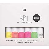 Rico Design Art Künstler Acrylfarben-Set Neon - 6 Farben je 12 ml Tuben - Malfarbe für Anfänger, Profikünstler, Kinder & Erwachsene