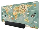 Gaming Mauspad XXL 900 x 400 mm, Weltkarte Mousepad Groß mit Vernähte Kanten WassXerdicht Anti-Rutsch, XXL Mousepad Karikatur Schreibtischunterlage für PC, Verbessert Präzision und Geschwindigkeit Q-8