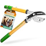 GRÜNTEK GRIZZLY Astschere mit Metall-Amboss, SK5-Stahl & Antihaftbeschichtung – 60mm Klingenlänge, 2-fach-Getriebe Baumschere, Antirutsch-Griffe, ergonomisch, Heckenschere