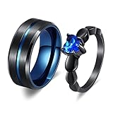 Wycian Edelstahl Verlobungsringe Set, Ring Zirkonia Herz Verlobungsring Saphir Partnerringe Blau Schwarz Ringe 2 Stück Freundschaftsringe 6mm 8mm Titan