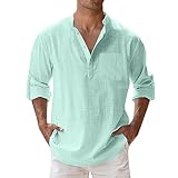 Leinenhemd Herren Langarm Baumwolle Leinen Trachtenhemd Freizeithemd Leicht Bügelfrei Langarmhemd Button Down Strandhemd Outdoor Urlaub Hemd Herrenhemden Männer Frühling Oberteile