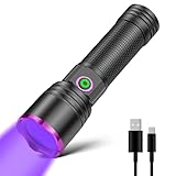XLENTGEN 365NM UV Taschenlampe, USB Wiederaufladbare Schwarzlicht Gelddetektor für Harz Aushärtung Fischen, Trockenkleber, Mineralien Ringwurm, Fluoreszierend, Skorpion, Rockhounding, Haustier Urin