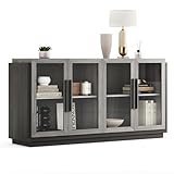 BELLEZE Sideboard Buffetschrank, modernes Holz Glas Buffet-Sideboard mit Stauraum, Konsolentisch für Küche, Esszimmer, Wohnzimmer, Flur oder Eingang - Brixston (Grau)