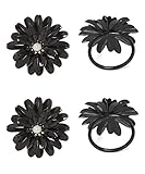 Vibhsa Handgefertigte Serviettenringe mit Blumenmotiv, Schwarz, 4 Stück