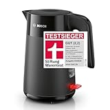 Bosch kabelloser Wasserkocher MyMoment TWK2M163, Abschaltautomatik, Überhitzungsschutz, Tassenanzeige, entnehmbarer Kalkfilter, Trockengehschutz, Dampfstopp-Automatik, 1,7 L, 2400 W, Schwarz matt