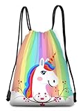 MHDAMAI Einhorn Kordelzugtasche,Einhorn Kordelzug Rucksack Turnbeutel Gym Sack Beutel 3D Fullprint Rucksack Kordelzug Leinwand Tasche für Jungen Mädchen Gym School Swimming Pool Beach Camping Travel