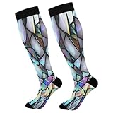 JUMBEAR Kompressionsstrümpfe für Damen und Herren, rutschfest, lange Strümpfe, ideal für Laufen, Krankenschwester, Reisen, Flug, Schwangerschaft, schöne farbige Prisma, 2 Paar