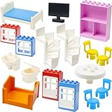 Mirthben Ergänzungsset für Duplo Steine 17-teiliges Kreativ-Set mit Türen, Fenstern, Möbeln & Zubehör Kompatibel mit Allen großen Bausteinen Ab 3 Jahren