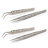 4pcs Pinzette spitz,Präzisionspinzette,Gebogene pinzette,Tweezers,Antistatische Edelstahl Pinzette 2 gerade 2 gebogen,Präzision Spinzetten,Spitze Pinzette,für Pinzetten Set Modellbau,DIY