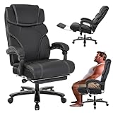 KCREAM Bürostuhl Chefsessel 210 kg,Bürostühle Ergonomisch Schreibtischstuhl Bürodrehstuhl mit Fußstütze, PU Leder Bürosessel mit Extra Breites Kissen,Gaming Office Chair