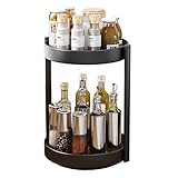 JOUING Drehteller Organizer Gewürzregal Drehbar 2 Etagen Metall Lazy Susan für Schrank Drehbares Gewürzregal für Küche Organizer für Kosmetik, Badezimmer(Schwarz)
