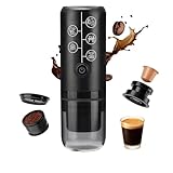 i Cafilas tragbare elektrische Espressomaschine 12V Travel 10W, 17 Bar Pressure 2600mAh Wiederaufladbare Battery Heating Water for Outdoor，kompatibel mit gemahlenem Kaffee & NS-Kapsel (Schwarz)
