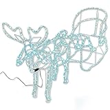 Nipach GmbH Rentier mit Schlitten aus 14 m Lichterschlauch 504 LED warmweiß kaltweiß mit 8 Funktionen Figur Weihnachtsbeleuchtung 140 cm Länge Leuchtfigur Xmas-Deko (kalt weiß)