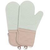 Topfhandschuhe Ofenhandschuhe Backhandschuhe HitzebestäNdig Küchenhandschuhe - Silikon Oven Gloves Topflappen Kochhandschuhe Baumwollfutter und AufhäNgeschlaufe Zum Kochen Backen