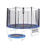 Arebos Outdoor Trampolin Ø 366 cm | Gartentrampolin Komplettset inkl. Sicherheitsnetz, Leiter, Sprungmatte, gepolsterten Netzpfosten, Schuhnetz und Randabdeckung | GS geprüft | Rund | Belastbar 150 kg