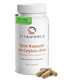 Zimt Kapseln – Ceylon Zimt Kapseln hochdosiert mit 1500 mg pro Tagesdosis (100 Stück) – ideal zur täglichen Ergänzung mit Magnesium, Zink & Chrom – vegan, ohne Zusätze, laborgeprüft – vitaworld