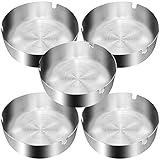 Edelstahl Aschenbecher 5 Stück 10cm - Moderne Tragbare Tischplatte Aschenbecher für Zigaretten, Draußen und Innen, Silber