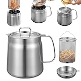 DASIAUTOEM Frittiertopf Mit Korb, Mini Fritteusetopf, Fettbehälter Feinmaschfilter, Fettbehälter Fettkanne, Fettsieb Mit Griff 2L Ölfiltertopf zum Braten Kochen Küche