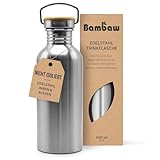 Bambaw – Edelstahl Trinkflasche 1l, Wasserflasche 1l, Nicht Isolierte Einwandige, Trinklasche Edelstahl, Auslaufsichere Metall-Wasserflasche, Outdoor-Trinkflasch, trinkflasche 1l, wasserflasche