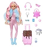 Barbie Extra Fly - Reisepuppe mit Winter-Outfit und Zubehör, 15 Accessoires wie Ohrenschützer, Handschuhe, Skibrille und Koffer, für Kinder ab 6 Jahren, HPB16