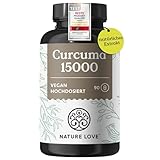 NATURE LOVE® Curcuma 15000 15000mg - 9 Monate Reichweite - hochdosiert 95% Curcumin pro Kapsel - mit schwarzem Pfeffer - vegan, laborgeprüft & in Deutschland produziert