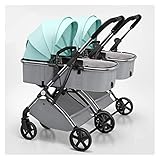 Kleinkind-Kinderwagen für Zwillinge nebeneinander, Zwillings-Kinderwagen, abnehmbarer 2-Einzel-Kinderwagen, Doppel-Kinderwagen mit umkehrbarem Stubenwagen, verstellbares Verdeck (Farbe: Blau) (Gr