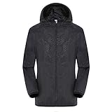 Generisch Regenjacke Herren, Regenjacke Herren Wasserdicht Atmungsaktiv Mit Kapuze Packbare Windbreaker Leichte Sonnenschutz Fahrradjacke Ultraleichte Sommer Windjacke Übergangsjacke, Schwarz, XXL