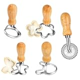 Pasta Cutter Wheel, MXTIMWAN Ravioli Ausstecher Former, Ravioli-Ausstecher im 5er-Set, Teigrädchen Gewellt, Hase Schmetterling Blume Ei-Form Ravioli-Former mit Holzgriff