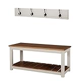 Alaterre Savannah Coat Hook Bench Set, Ivory with Natural Wood Top Garderobenhaken mit Bank, Holz, Elfenbeinfarben mit natürlicher Holzoberfläche