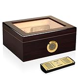 Slege Zigarren-Humidor,Handgefertigter Humidor-Zigarren Spanisch Zeder-Digital Hygrometer,Befeuchter,Teiler,Geschenk für Männer(30-50 Zigarren)