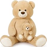 MorisMos 130cm riesen teddys Kuscheltier XXL mit kleinbär, groß teddybär plüschbär stoffbär, Geburtstag Weihnachten Geschenk für Kinder Baby-Hellbraun