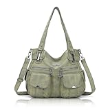 Angelkiss Designer-Handtasche für Damen, großer Doppelreißverschluss, mehrere Taschen, gewaschenes Leder, Steingelb