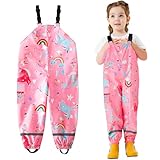 JinBei Mädchen Regenhose wasserdichte Kinder Rosa Winddicht Matschhose Regenbogen Pferd Verstellbaren Riemen Leicht mit Reflektierenden Streifen Tasche Sport Regen Hosen, 7 Jahre, GR.134-140
