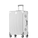 yuweijie Handgepäck Koffer&Trolleys Alurahmen Hartschalen in Polycarbonat,Reisekoffer mit 4 Rollen,Größ Koffer，TSA-Schloss XXL (Silber,78cm,90L)