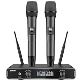 TONOR Dual Mikrofon Kabellos System, Funkmikrofon drahtloses Karaoke Mikro Set Wireless Microphone 60m Reichweite mit Empfänger für Hochzeit Party Kirche Vortrag Bühne Reden Konferenz TW450 Grau