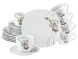 CreaTable, 24024, Serie Square Orchidee, 18-teiliges Geschirrset für 6 Personen, Kaffeeservice aus Porzellan, spülmaschinen- und mikrowellengeeignet, Qualitätsproduktion