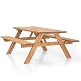 Amata Klassischer Design Picknicktisch mit faltbaren Sitzen, UNGURS Collection - Wetterfester Picknicktisch aus Holz für den Außenbereich, perfekt für Garten und Terrasse (Braun)