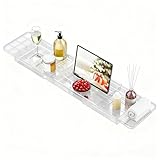 Badewannenablage aus Kunststoff, Verstellbares Badewannenbrett, Badewannentablett für Ipad und Bücher, Badewannen Ablagen, Badewanne Ablagebrett Geschenk für Frauen, Transparente Badewannen Zubehör