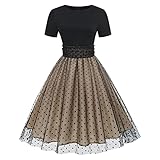 Odizli Rockabilly Kleider Damen 50er Jahre Petticoat Kleid Vintage Elegant Retro Kurzarm Mesh Polka Dot Tüllkleid Sommer Swing Coctailkleid Festlich Hochzeit Partykleid Kurz Abendkleid Schwarz M