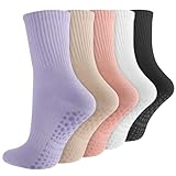 Utensilsto 5 Paar Pilates Socken Damen Rutschfeste Stoppersocken 37-40, Yogasocken Antirutsch Socken mit Noppen für Pilates Barre Ballett Tanz Trampolin