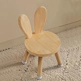 QHENS Kinderstuhl Holz, kinderstuhl ab 3 Jahr Massiv aus Holz, kinderzimmer Kinder Stuhl 45 x Ø 26 cm mit Hasenohren Rückenlehne und rutschfeste Gummifüße, Geschenke für Kinder