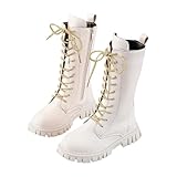 Generisch Mode Herbst Kinder Mädchen Sportschuhe Flache Dicke Unterseite rutschfest Leicht Tragen PU Obermaterial Bequeme Stiefel (White, 31 Little Child)