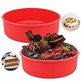 LOBVABA Silikon Kuchenform Rund, 2 Stück, Rot, Antihaft, Wiederverwendbar, für Schichtkuchen, Käsekuchen, Regenbogenkuchen